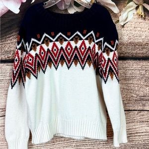 Old Navy Toddler Boys blue white gel printed Fair Isle knitted sweater